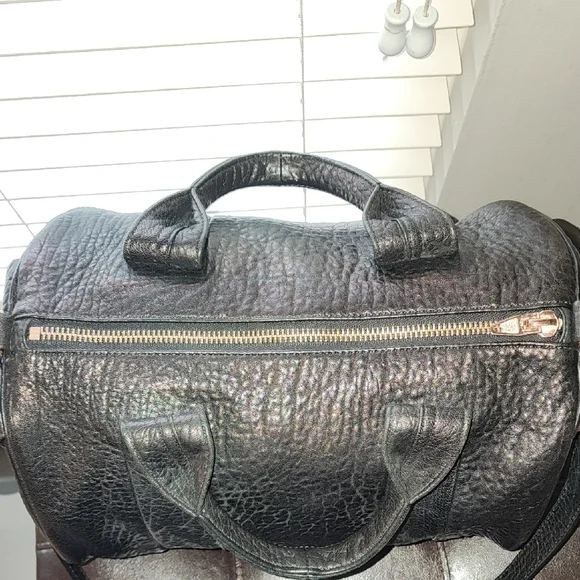 Alexander Wang Textured Black Shoulder Bag with Rose Gold Accents